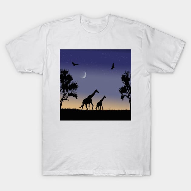 giraffes at dawn T-Shirt by poupoune